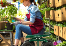 Rolling Garden Workseat with 360°Swivel Seat and Adjustable Height