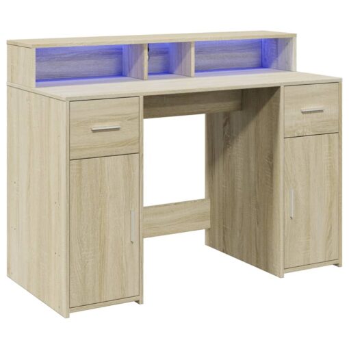 Desk with LED Lights Sonoma Oak 120x55x91 cm Engineered Wood - Image 3