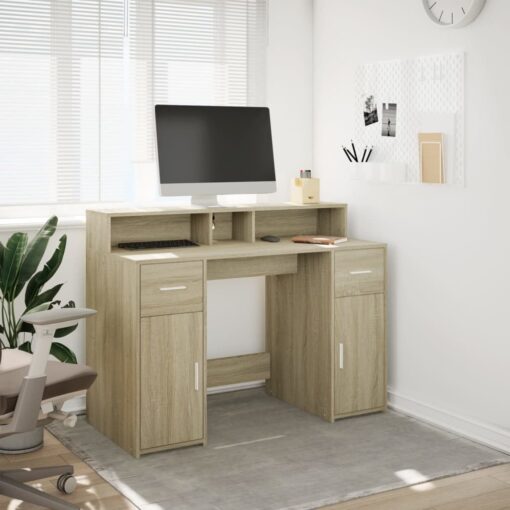 Desk with LED Lights Sonoma Oak 120x55x91 cm Engineered Wood - Image 4