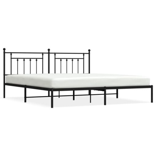 Metal Bed Frame without Mattress with Headboard Black 200x200cm - Image 2
