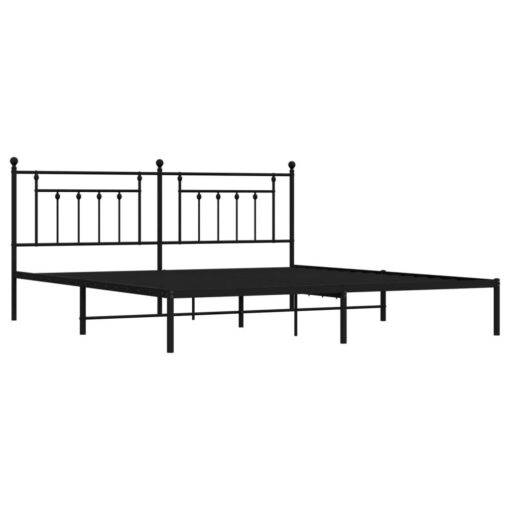 Metal Bed Frame without Mattress with Headboard Black 200x200cm - Image 5