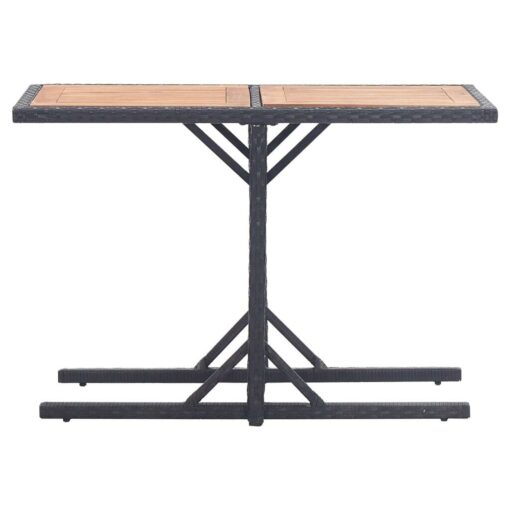 Garden Table Black Solid Acacia Wood and Poly Rattan - Image 2