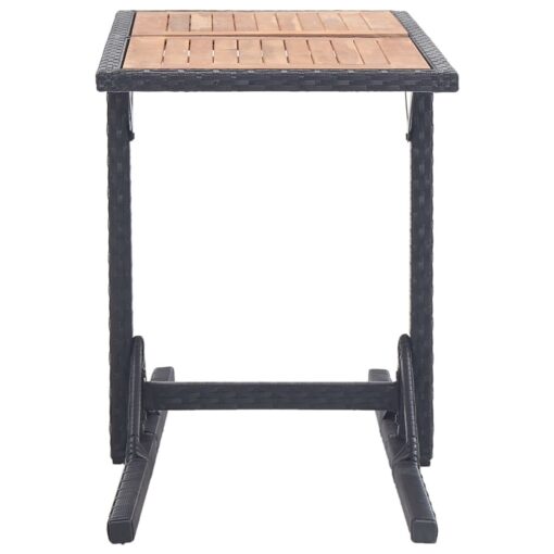 Garden Table Black Solid Acacia Wood and Poly Rattan - Image 3