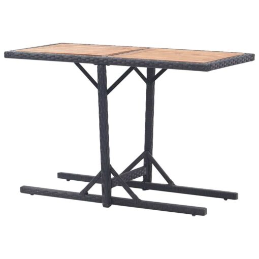 Garden Table Black Solid Acacia Wood and Poly Rattan - Image 4