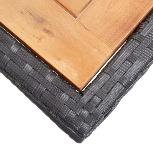 Garden Table Black Solid Acacia Wood and Poly Rattan - Image 5