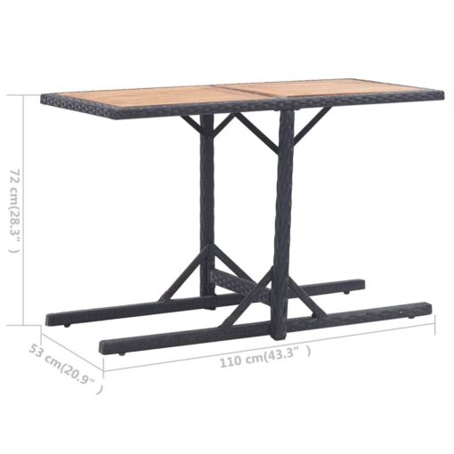 Garden Table Black Solid Acacia Wood and Poly Rattan - Image 6