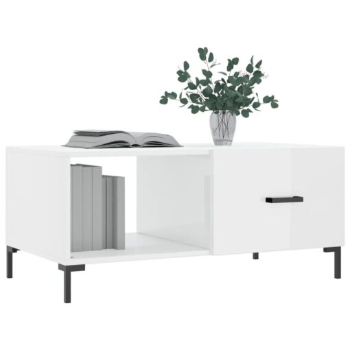 Coffee Table High Gloss White 90x50x40 cm Engineered Wood - Image 3