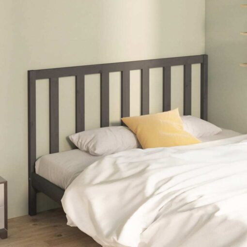 Bed Headboard Grey 141x4x100 cm Solid Wood Pine - Image 2