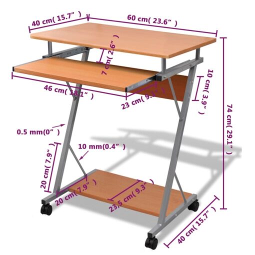 Compact Computer Desk with Pull-out Keyboard Tray Brown - Image 5