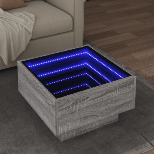 Coffee Table with LED Grey Sonoma 50x50x30 cm Engineered Wood