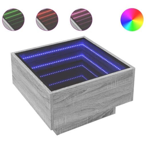 Coffee Table with LED Grey Sonoma 50x50x30 cm Engineered Wood - Image 2