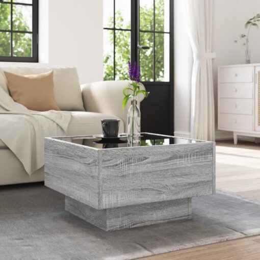 Coffee Table with LED Grey Sonoma 50x50x30 cm Engineered Wood - Image 4