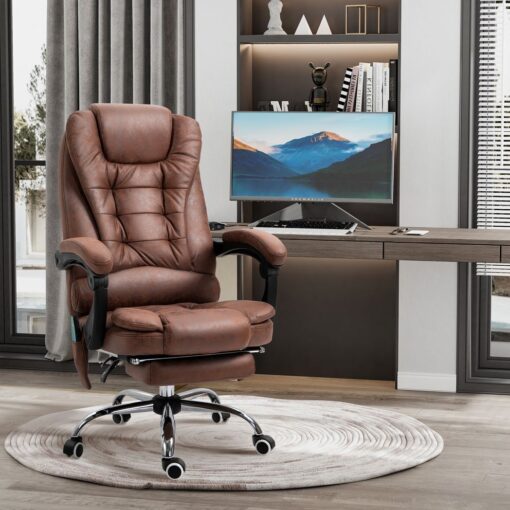 Vintage High Back Heated Massage Office Chair w/ 6 Vibration Points, Brown - Image 3