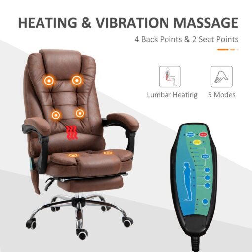 Vintage High Back Heated Massage Office Chair w/ 6 Vibration Points, Brown - Image 5