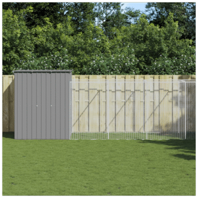 Dog House with Run Light Grey 165x1067x181 cm Galvanised Steel