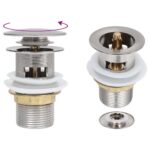 Push Drain with Overflow Function Silver 6.4×6.4×9.1 cm