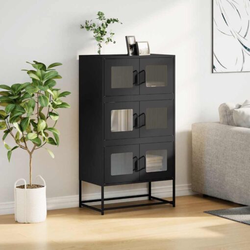 Highboard Black 68x39x123 cm Steel - Image 3