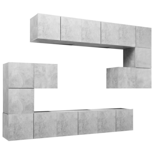 10 Piece TV Cabinet Set Concrete Grey Engineered Wood - Image 3