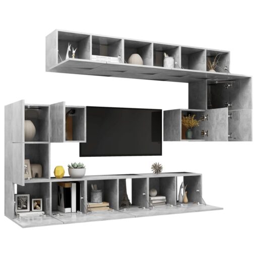 10 Piece TV Cabinet Set Concrete Grey Engineered Wood - Image 4